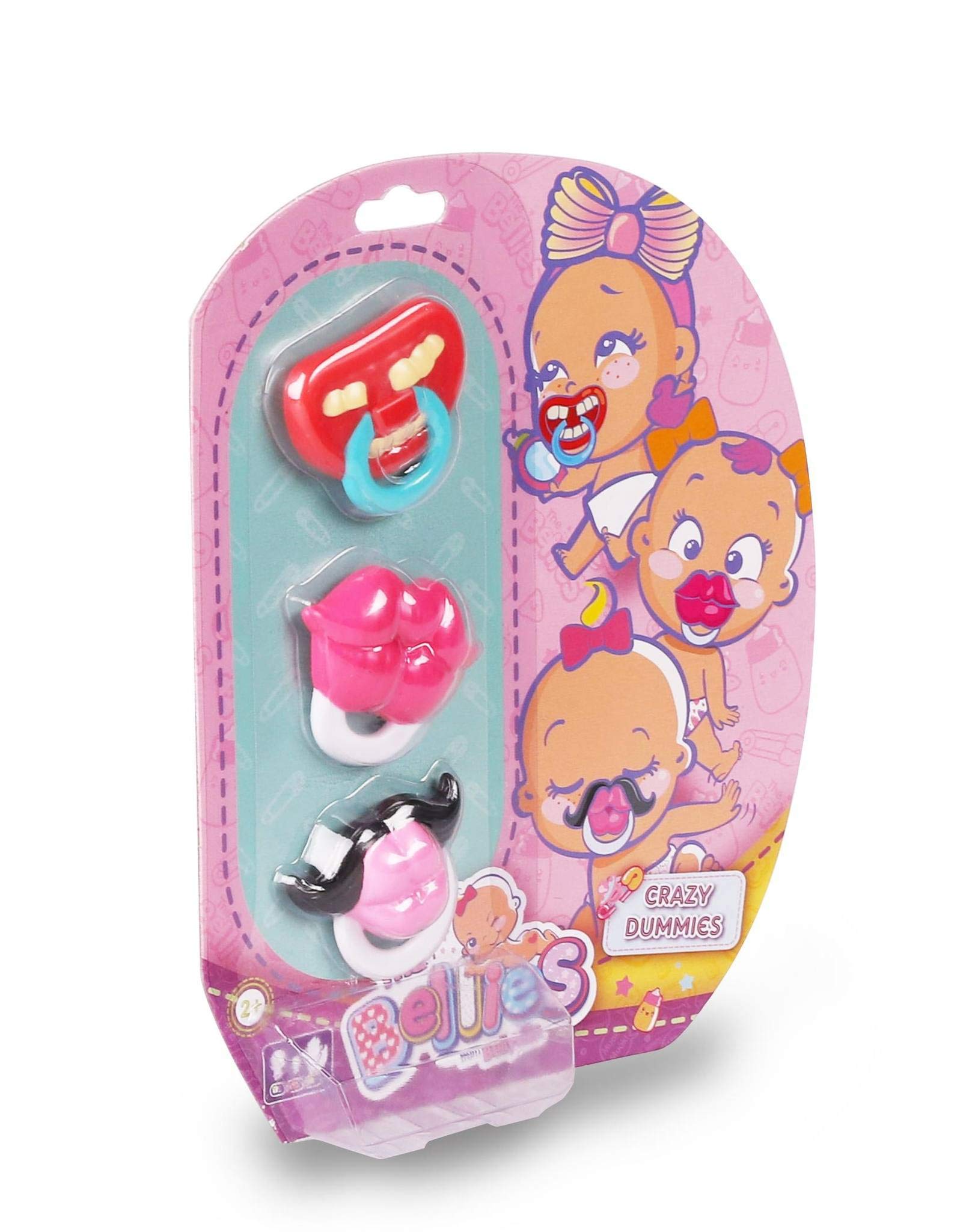 The Bellies - Crazy Dummies, set of 3 pacifiers, with funny designs for Bellies dolls, recommended from 3 years (Famosa 700016223)