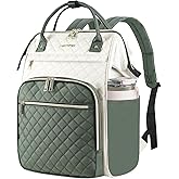 EMPSIGN 17 Inch Laptop Backpack for Women, Work Business Travel Computer College Bags, Large Capacity Water-repellent Quilted Casual Daypack with USB Port, Beige-Army Green