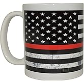 Rogue River Tactical Firefighter Coffee Mug Thin red Line USA Flag Novelty Cup Great Gift Idea For Fire Fighter FD Fire Department
