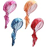 Halfchet 4 Pcs Chemo Headwear for Women Pre Tied Cancer Caps Cotton Head Scarf Turbans for Women Patients Gifts
