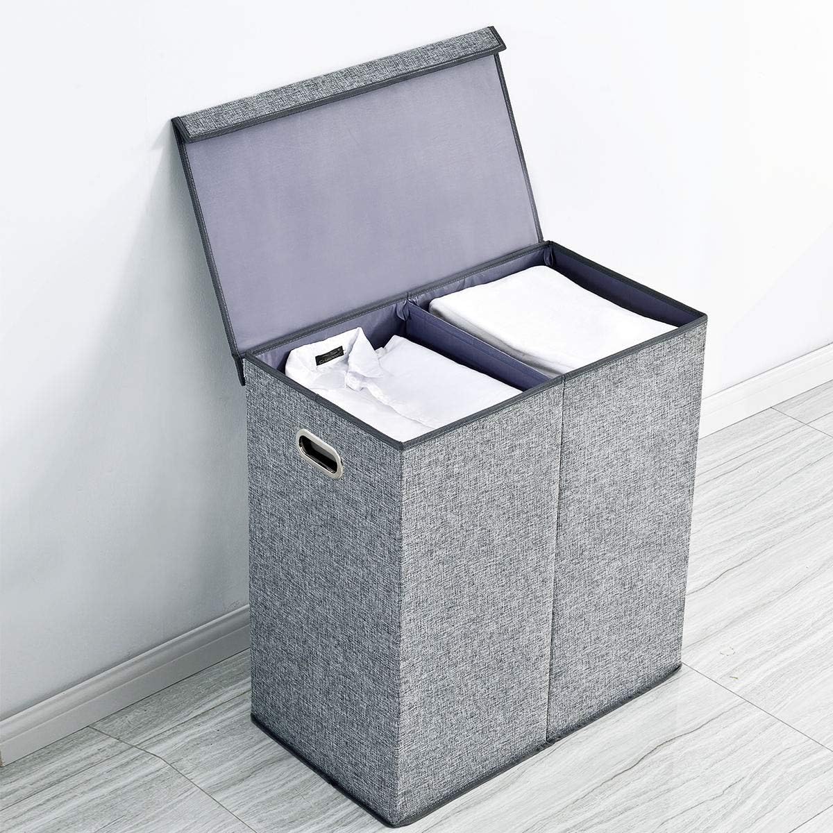 BRIAN & DANY 150L Double Laundry Baskets with Lid, Fabric Laundry Hamper, Foldable Clothes Bag