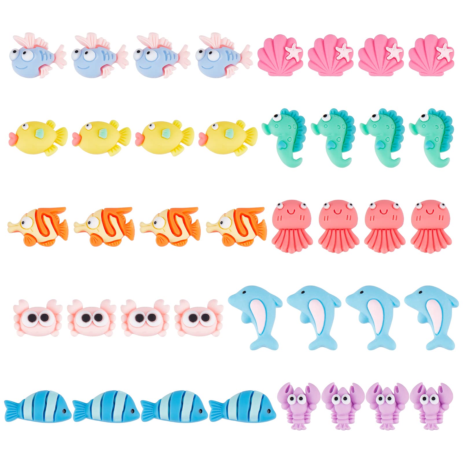 SUNNYCLUE 100Pcs 10 Styles Ocean Resin Animal Cabochons Shell Sea Horse Lobster Dolphin Cabochon Resin Flatback Summer Hawaii Slime Charms for Embellishments Flat Back Scrapbooking Deco Supply