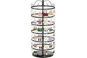 MODOWEY 6 Tier Rotating Earring Holder Organizer, Adjustable Metal Earring Display Stand Rack, 480 Holes and Grooves Earring Necklace Tree Organizer for Women Girl (Black)