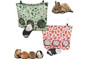 TCYYNEK 2 Pieces Small Animal Hay Feeder Bag Guinea Pig Hay Feeder Chinchilla Hanging Feeder Bag Bunny Hay Dispenser Storage 