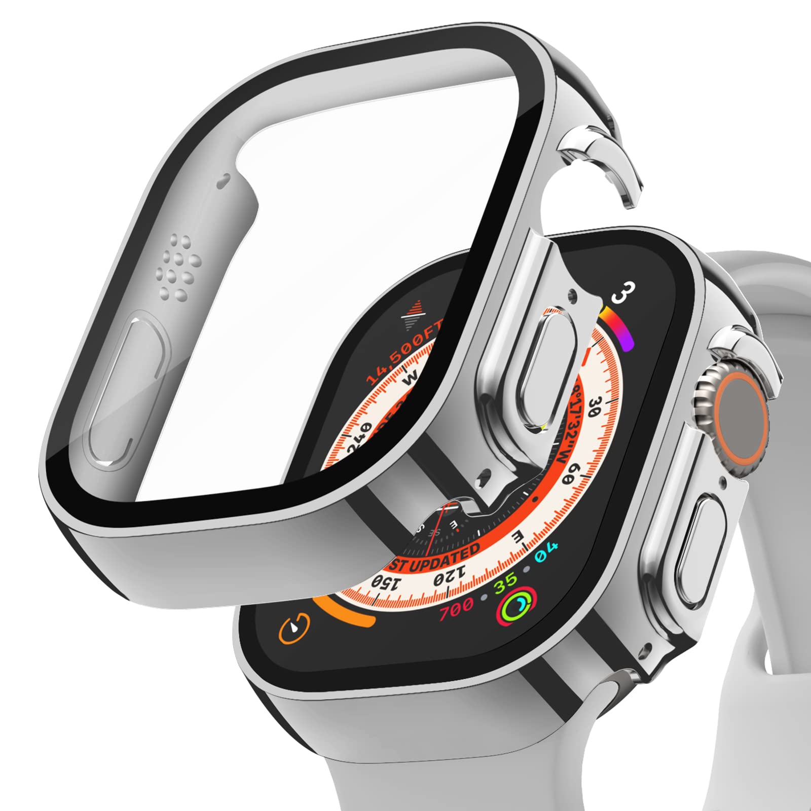 Recoppa Pack of 2 Apple Watch Ultra Protective Cases, 49 mm, Right Angle Case with Glass Screen Protector for Apple Watch Ultra 3 Ultra 2 Ultra, Silver*2