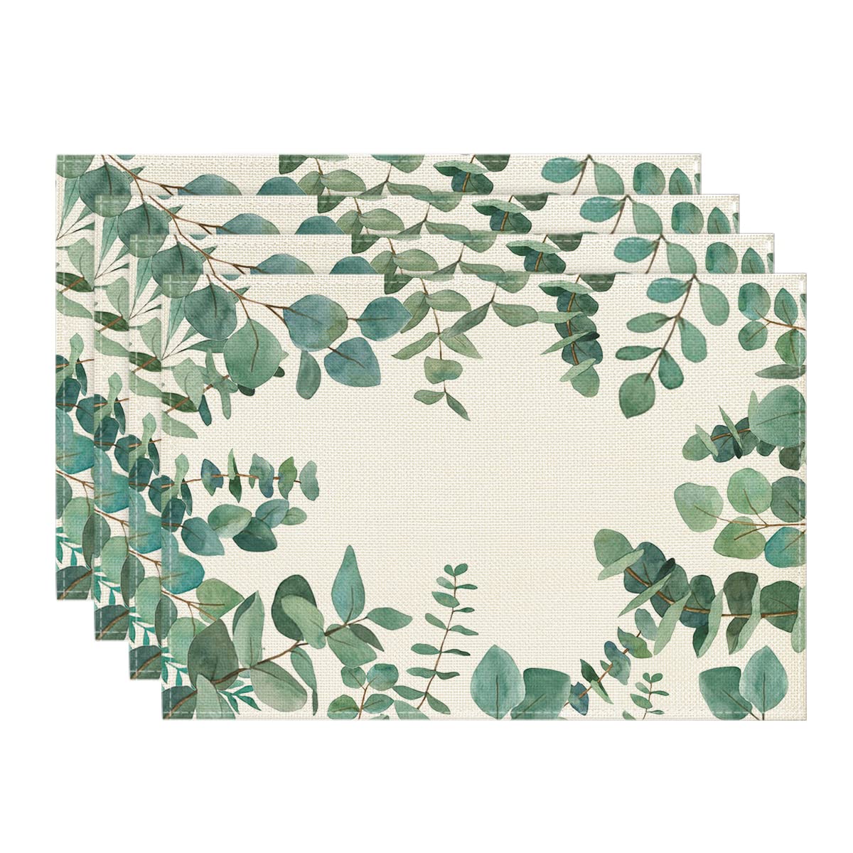Artoid Mode Eucalyptus Leaves Summer Set of 4 Placemats, Seasonal Wedding Spring Kitchen Table Decoration Indoor Holiday Party Decor 30x45cm