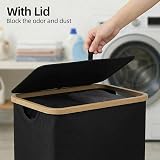 efluky Slim Laundry Basket with Lid 63L Tall Narrow Foldable Black view 2