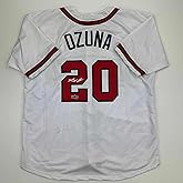 Facsimile Autographed Marcell Ozuna Atlanta White Reprint Laser Auto Baseball Jersey Size Men's XL