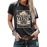Country Music Tshirt Women Vintage Graphic Tees Funny Western Cowboy Shirt Casual Short Sleeve Tops