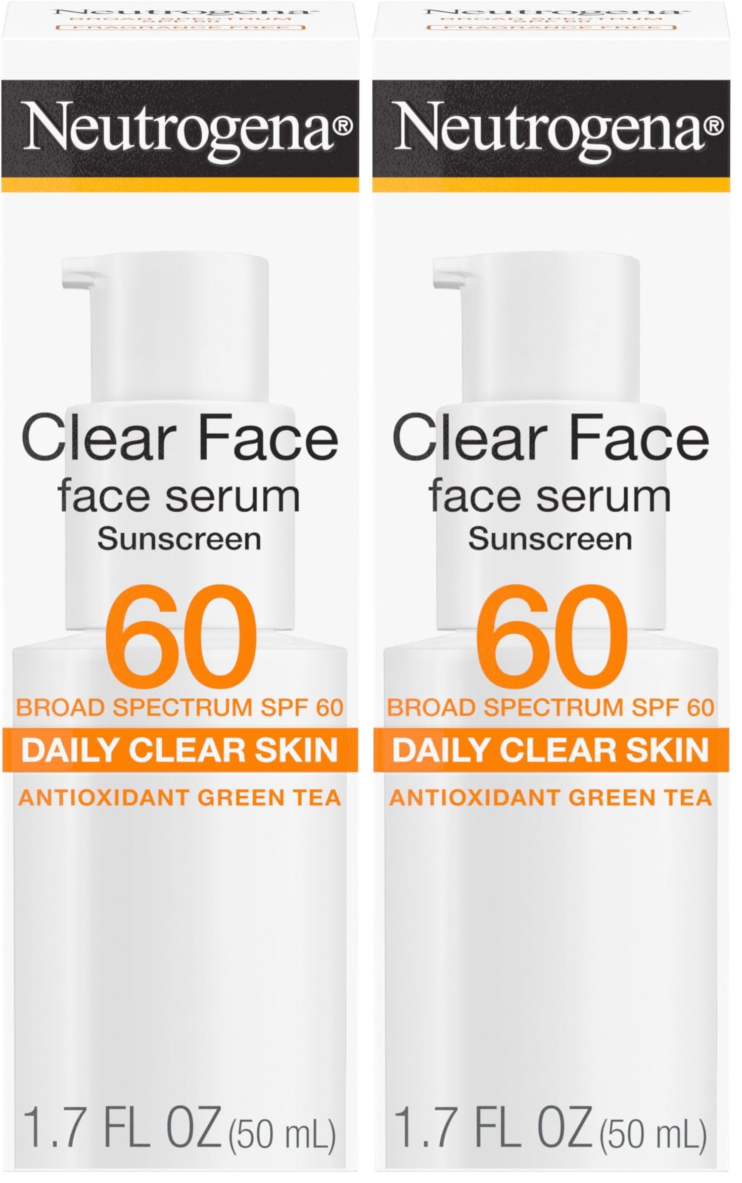 Neutrogena Clear Face Serum Sunscreen with Green Tea, Broad Spectrum SPF 60, Non-Comedogenic Face Sunscreen for Lightweight UVA/UVB Protection, Oxybenzone- & Fragrance-Free, 1.7 fl. oz, (Pack of 2) Image
