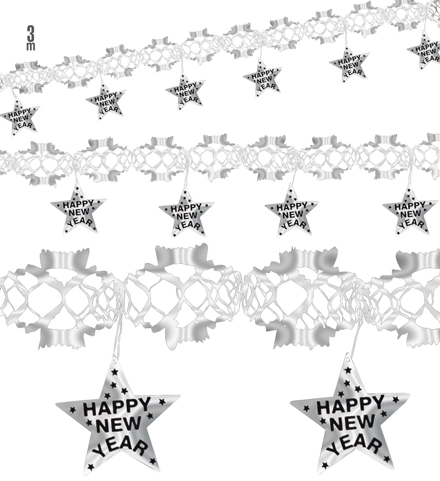 Garland Happy New Year 3M Silver Accessory for Fancy Dress