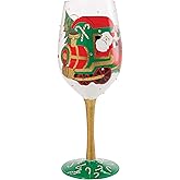 Enesco Lolita Christmas Santa in Train Chuggin' Along Hand-Painted Artisan Wine Glass, 15 Ounce, Multicolor