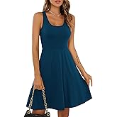 Missufe Women's Sleeveless Racerback Flared Casual Plain Tank Dress