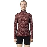 Leapstride Women's Slim Fit Turtleneck Base Layer Long Sleeve Top, Mountain Print, Moisture-Wicking for Workouts & Outdoor