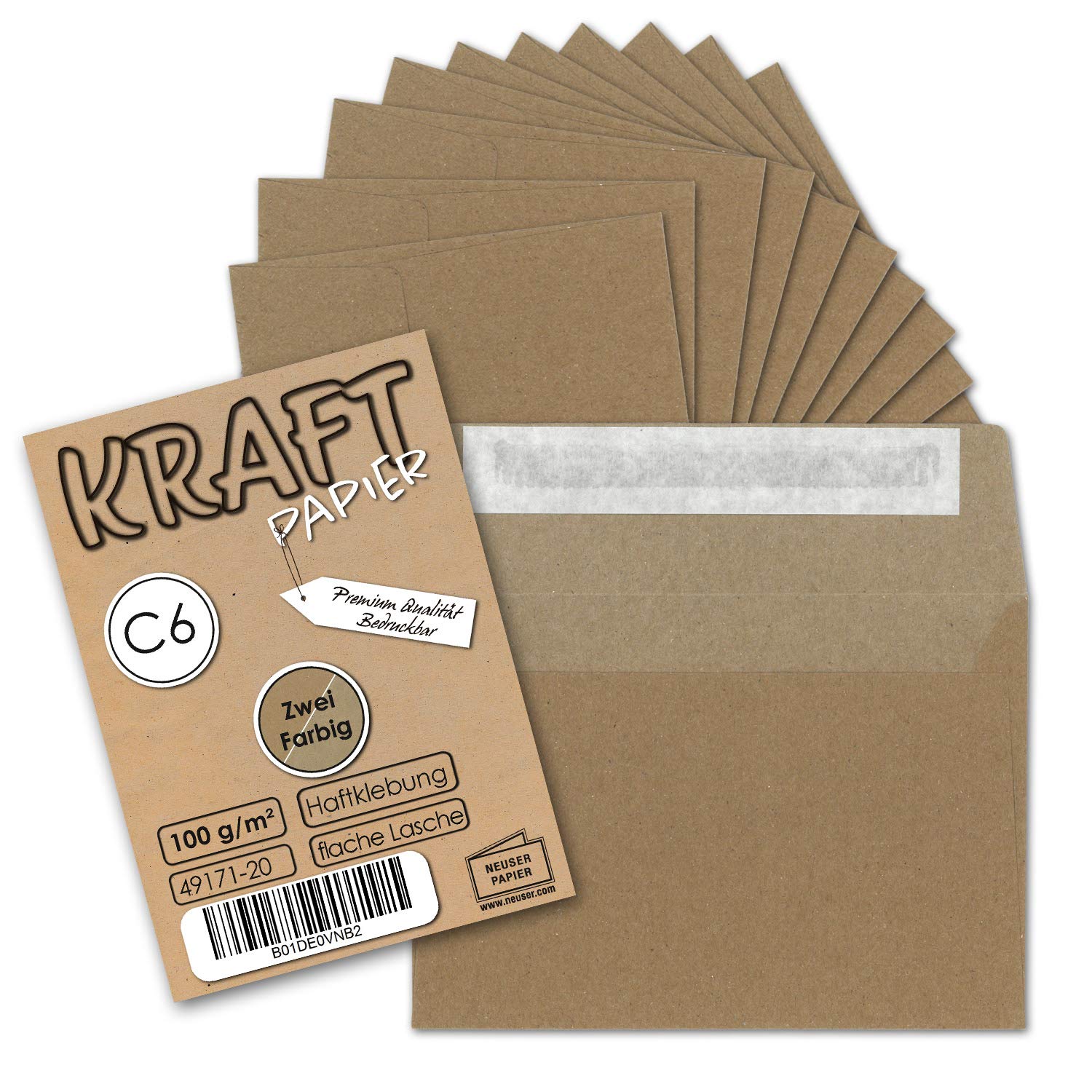 Envelopes, recycled natural brown, DIN C6 114 x 226 100 Umschläge brown