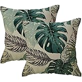 ULOVE LOVE YOURSELF Monstera Leaf Pillow Covers 2Pack Sage Green Tropical Palm Leaves Cushion Covers Botanical-Themed Decorative Pillowcases 18×18 Inch for Sofa Couch Porch Patio