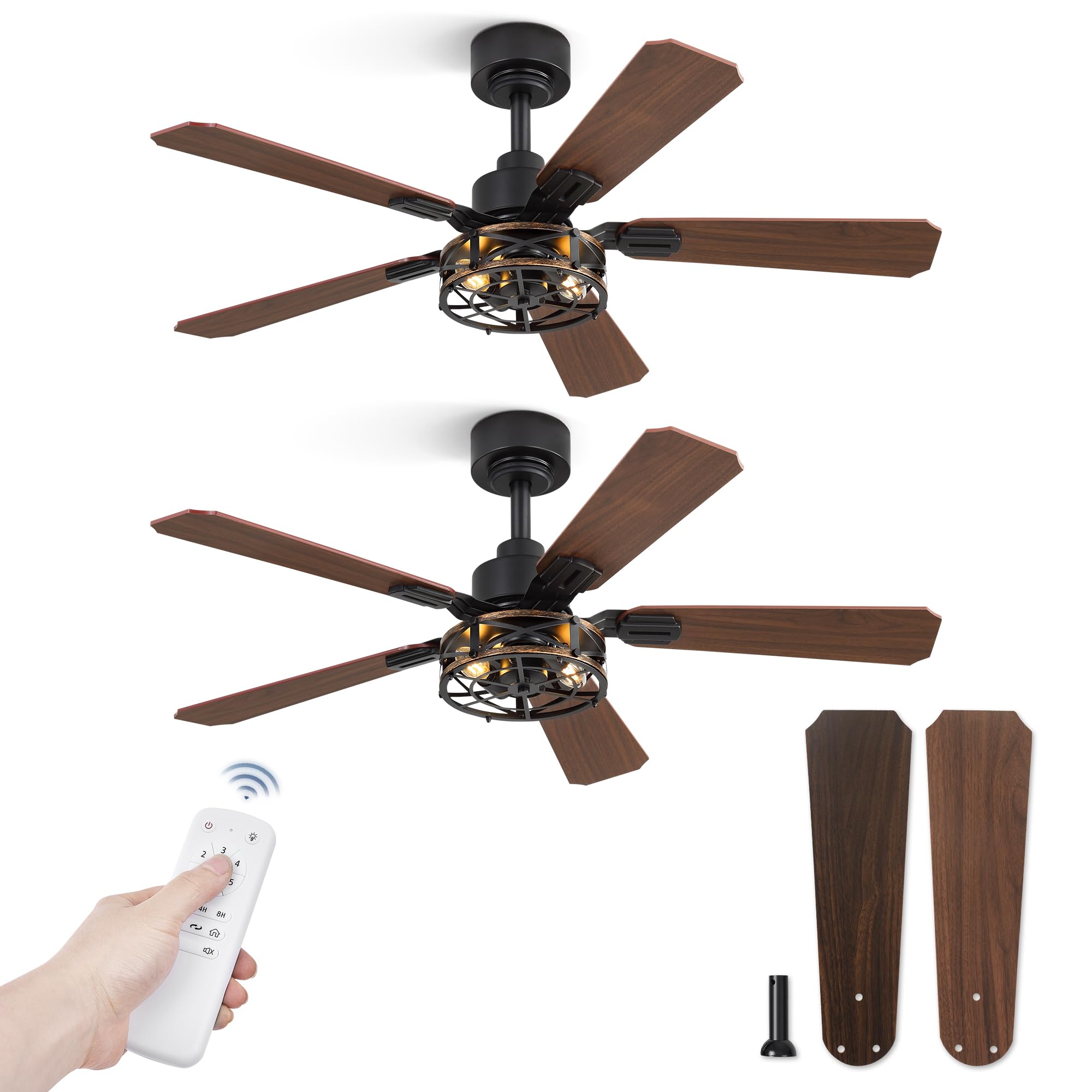 Photo 1 of Fanbulous 2 Pack 42 Inch Rustic Caged Ceiling Fan with Lights, Black Farmhouse Ceiling Fans for Bedroom Living Room, Double-Sided 5 Blades Rustic Ceiling Fan