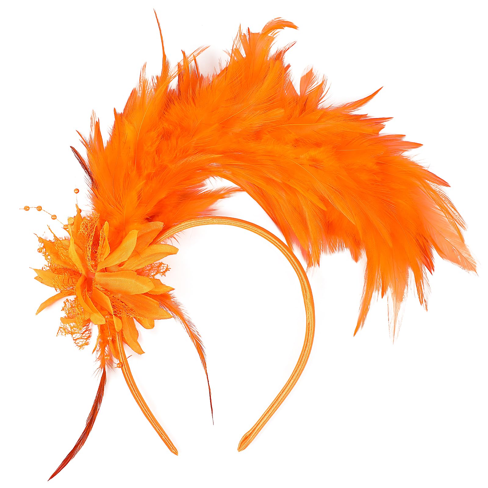 MWOOT Feather Headband, 1920s Feathered Headpiece, Orange Roaring 20s Fascinators for Women, Artificial Flower Feather Headwear, Hair Accessories for Cocktail Carnival Halloween Prom Tea Party