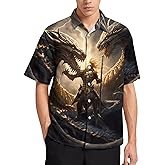 Srcnhim Hawaiian Dragon Shirt for Men Short Sleeve Aloha Beach Shirt Animal Summer Casual Button Down Shirts