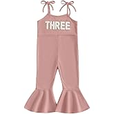 BULINGNA Kids Toddler Baby Girl Birthday Outfit Sleeveless Number Embroidery Knit Jumpsuit Flared Pants Birthday Clothes 1-6T