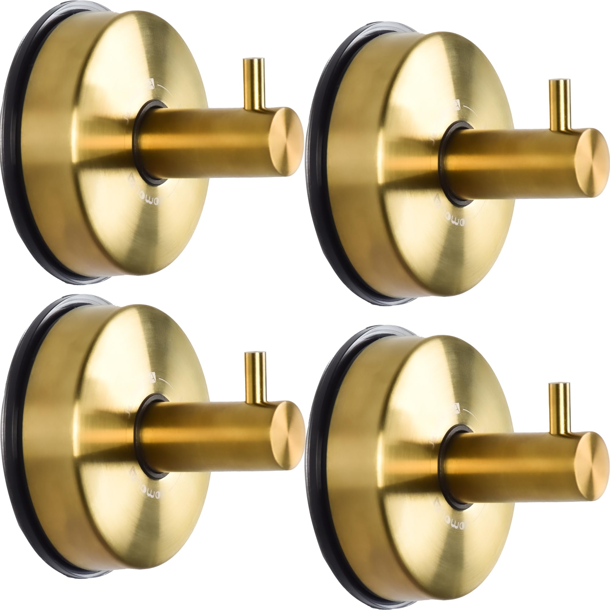 JOMOLA Gold Shower Hooks Suction Cup Towel Hooks for Bathroom Stainless Steel Suction Tea Towel Holder for Kitchen Sucker Hook for Glass Wall Vacuum Towel Hanger Brushed 4PCS