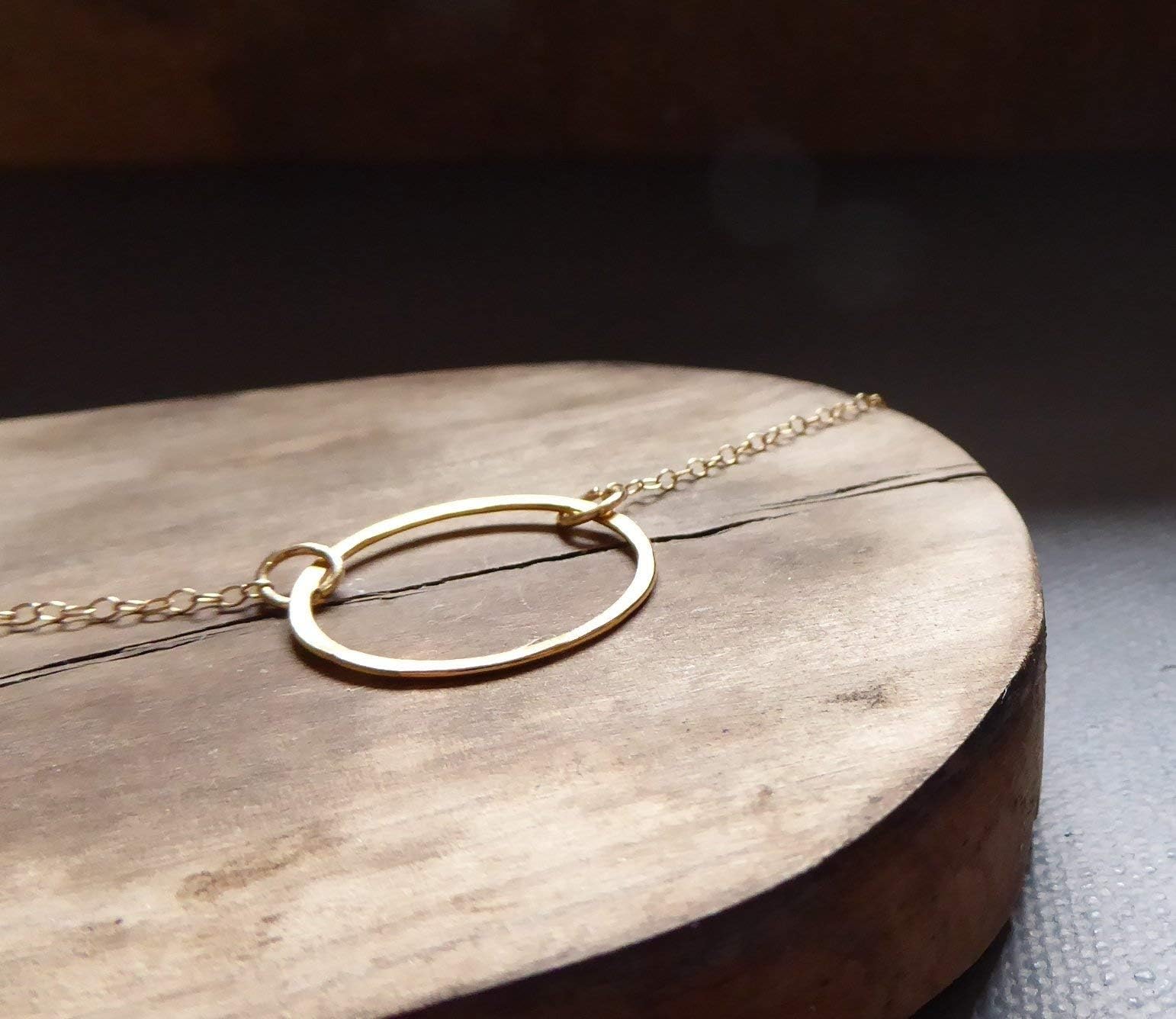 Gold Necklace | Lightly Hammered | Circle Necklace | Simple | Minimalist Style | Infinity Pendant