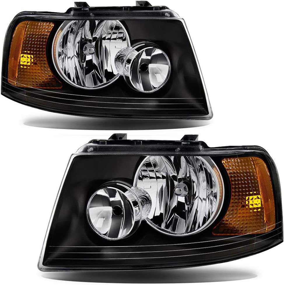 Amazon Com Jsboyat For 2003 2004 2005 2006 Ford Expedition Headlight Assembly Replacement Black Headlamps Housing Amber Reflector Automotive