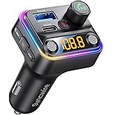 Syncwire Bluetooth 5.4 FM Transmitter Car Adapter 42W [Light Switch] [Stronger Dual-mic] [HiFi Bass Sound] [Fast Charging] Wi