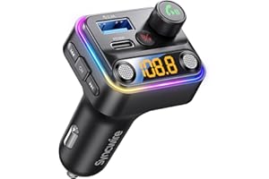 Syncwire Bluetooth 5.4 FM Transmitter Car Adapter 42W [Light Switch] [Stronger Dual-mic] [HiFi Bass Sound] [Fast Charging] Wireless FM Radio Stereo Music Adapter Hands-Free Calling Support USB Drive