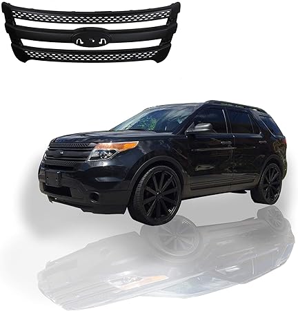 Front Grill Grille Fits For Ford Explorer 12 15 W Amber Lights Letters Matte Black Grilles Exterior Accessories