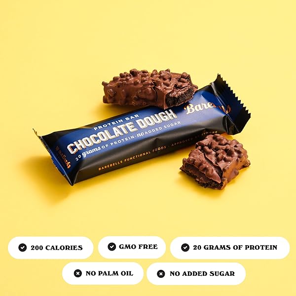 BAREBELLS PROTEIN BARS CHOCOLATE DOUGH – 12 COUNT, 20G HIGH PROTEIN TREATS – CHOCOLATE NUTRITION BAR WITH 1G TOTAL SUGARS – ON-THE-GO BREAKFAST OR POST-WORKOUT SNACK