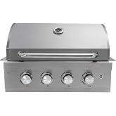27 Inch Dual Fuel Built-In Grill, 4-Burner 304 Stainless Steel Gas &amp; Charcoal Combo BBQ Grill with Lid Thermometer for Outdoor Kitchen Island Patio Backyard Barbecue