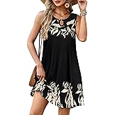 Summer Dresses for Women Casual Sleeveless Sundress Floral Loose Fit Beach Cover Up with Pocket