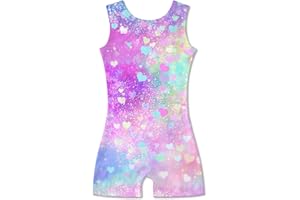 ACOCOPY Girls Leotards for Gymnastics Sparkly Biketards Unitard with Shorts Quick Dry Dance Outfits 4-9 Years