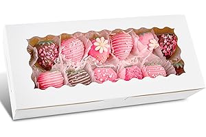 Kucoele 25pcs White Cookie Boxes with Window, 12.5 x 5.5 x 2.5 Inches Chocolate Covered Strawberries Boxes Treat Boxes Bakery Supplies for Pastries, Desserts, Donuts, Muffins