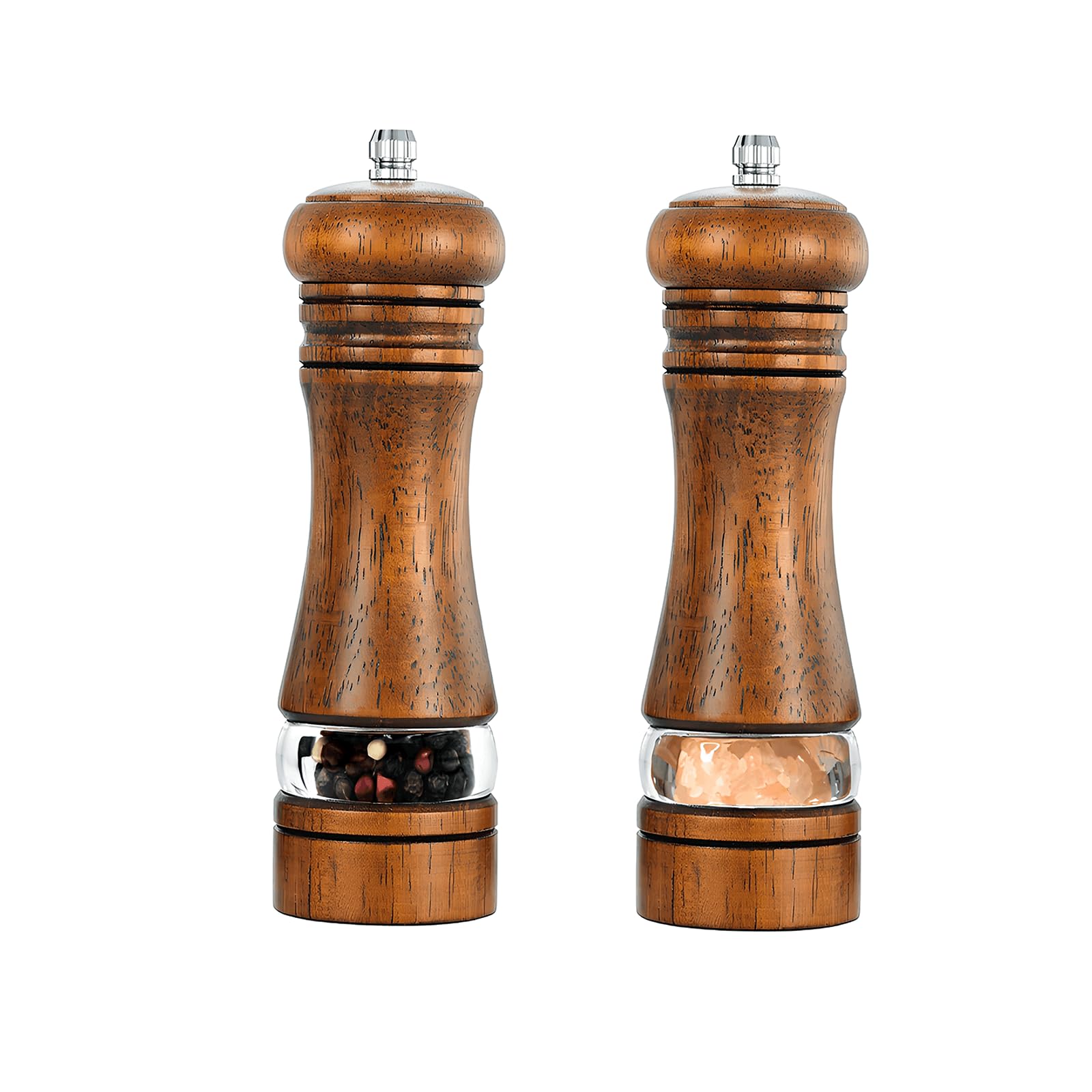 Photo 1 of 2-Piece Salt and Pepper Grinder Set, 6.5 Inch Wooden Salt and Pepper Mills with Adjustable Coarseness, Refillable Manual Pepper Mill Grinder for Home Cooks (Brown)