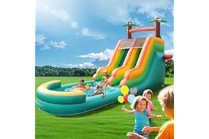 JINRRENYI 26.2FT Big Commercial Inflatable Grade Water Slide Swimming Pool for Kids Adults, 100% PVC Waterslide with 950W Blower, Basketball Hoop, Airtight Water Pool, 26.2x9.8x17.4FT, Wet Dry Use, Summer Fun
