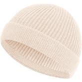 ROYBENS Short Fisherman Beanie for Men Women, Wool Warm Winter Hat, Swag Knit Cuff Soft Trawler Beanies Watch Cap Skull Caps