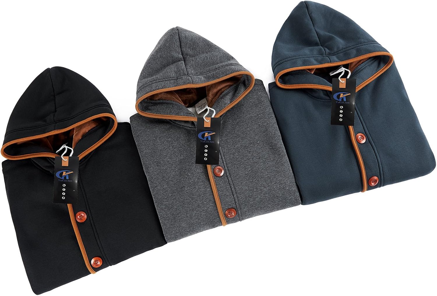 YuKaiChen Men's Fleece Hoodie Button-up Jacket Hooded Sweatshirt at  Men’s Clothing store