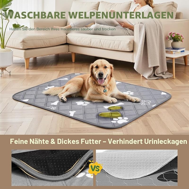 2er 60×50 cm Extra Saugstark und Dick Welpenunterlagen waschbar Wiederverwendbare Hundetrainingspads Auslaufsicher und rutschfest Puppy Pads für Welpentraining Hunde Katzen Kaninchen