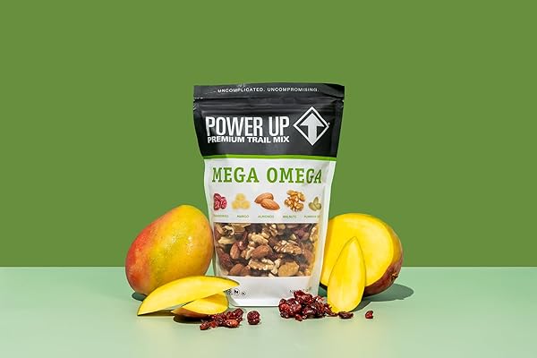 POWER UP TRAIL MIX, MEGA OMEGA TRAIL MIX, NON-GMO, VEGAN, GLUTEN FREE, NO ARTIFICIAL INGREDIENTS, GOURMET NUT, 14 OUNCE BAG