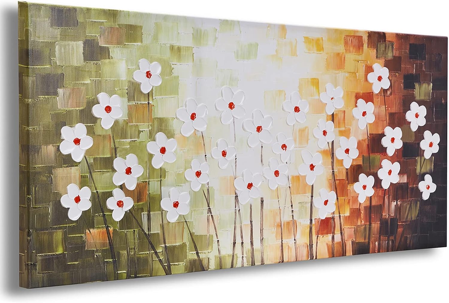 Paintings - Joy Home Decor Canvas Wall Art Modern Abstract Hand Painted 3D Oil Paintings with Textured White Flower Pictures Artwork for Wall Decor Living Room Bedroom Decoration Ready to Hang