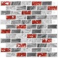 WalDecoo Marble Peel and Stick Backsplash for Kitchen, 10-Sheet Stick on Backsplash for Bathroom, Large Self-Adhesive Kitchen Backsplash, Red Marble Look Decorative Tiles（12"×12"）