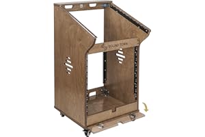 Sound Town DIY Studio Rack with 11U Slant Mixer Top, 10U Front Rack, 2U Bottom Storage, Casters, Rubber Feet, Baltic Plywood, Weathered Brown (SDRK-M11X12B)