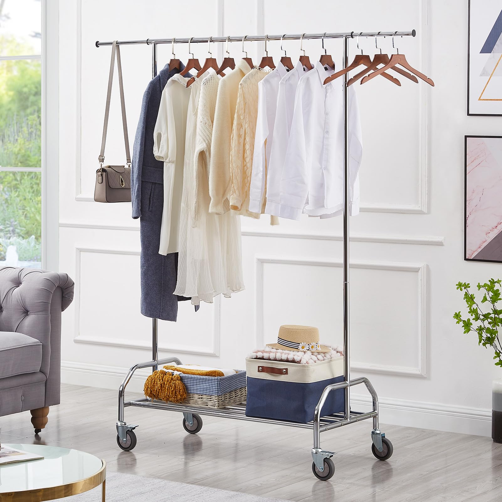 Photo 1 of LiaMeE Heavy Duty Clothes Rack 430LBS Capacity, Garment Rack Adjustable Rolling Wheels & Extendable Chrome Steel Frame for Hanging Clothes, Commercial/Home Use