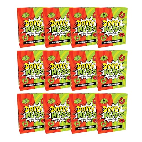 Dopey Heads | Dopey Bytes | HALAL | Watermelon & Cherry Bytes | Crunchy Bytes | Watermelon | Cherry | Tiny Candy | Pack of 12 | Weight 40g (1.41 oz) Each - Watermelon & Cherry