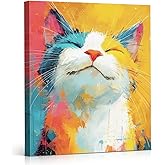 YJIKRTVT Colorful Cat Wall Art Print Poster, Vibrant Abstract Cat Painting Pop Art Decor, Cheerful Animal Artwork for Living Room Bedroom Home Decor 8x10 Inches