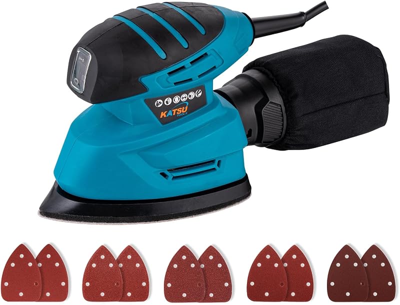 KATSU Tools Electric Detail Sander 130W Palm Sander Wood Dust Collection 10