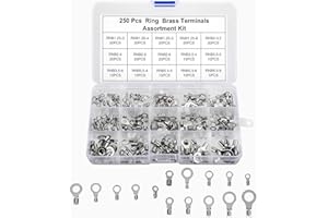 Non-Insulated Ring Terminals, 250pcs Copper Ring Connectors Terminals, AWG22-16 16-14 14-12 12-10 Crimp Ring End Terminal, El
