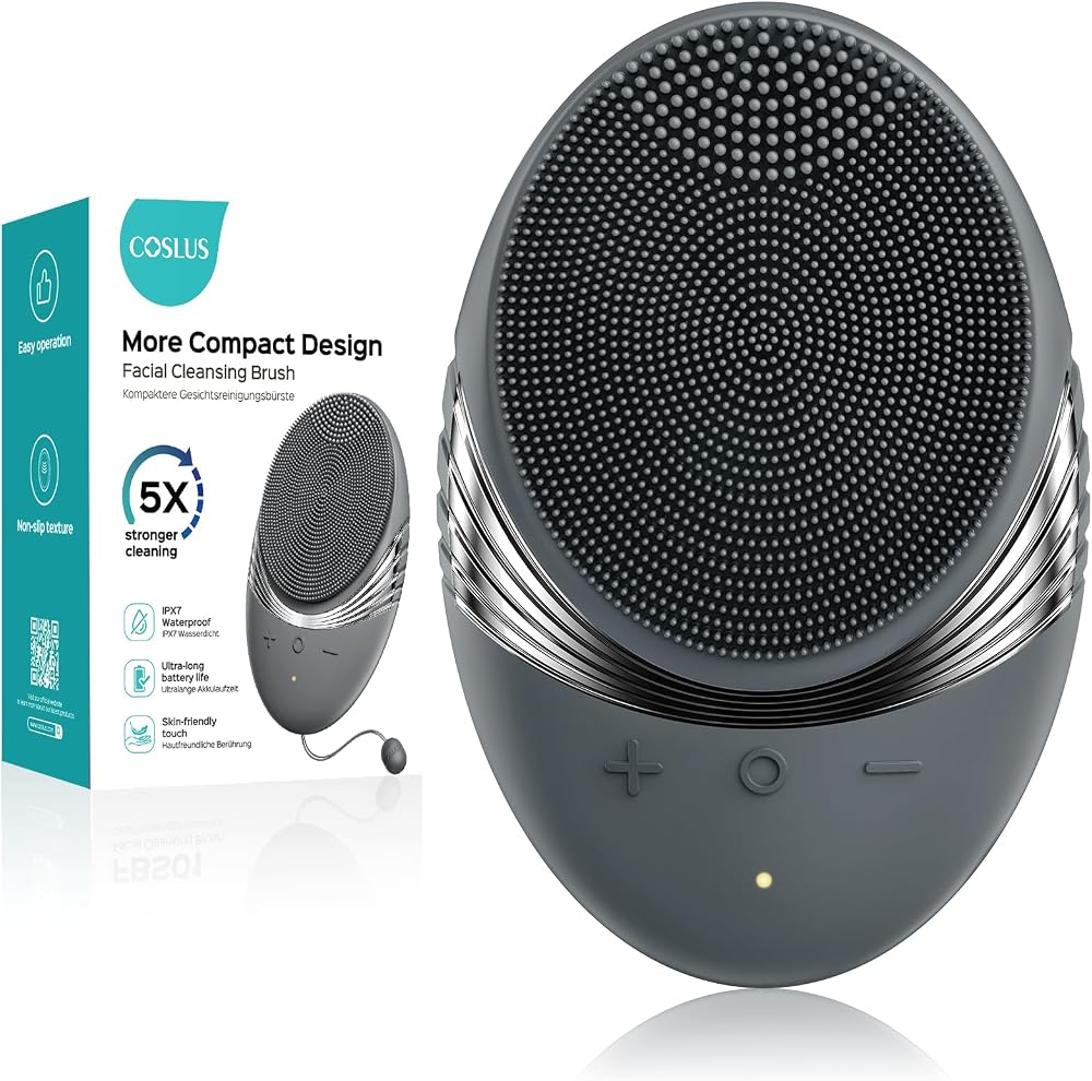 COSLUS FBS01 Facial Cleansing Brush Face Scrubber, Compact for Travel | Waterproof, Gentle Silicone, 5 Cleansing Modes, Deep